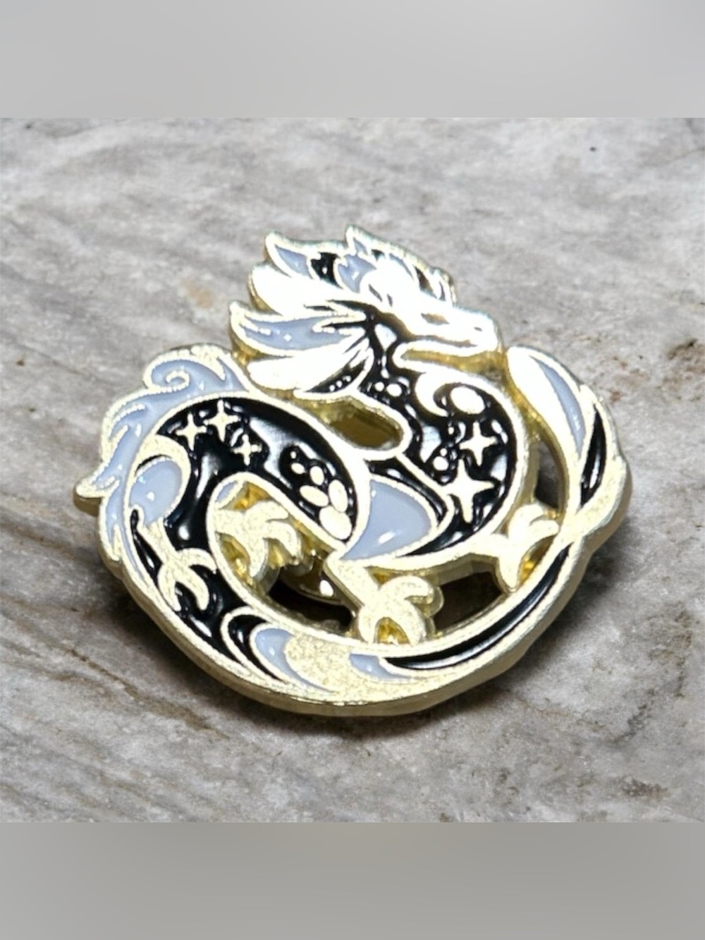 Gold and Black Enamel Dragon Pin - Reptile Accessory